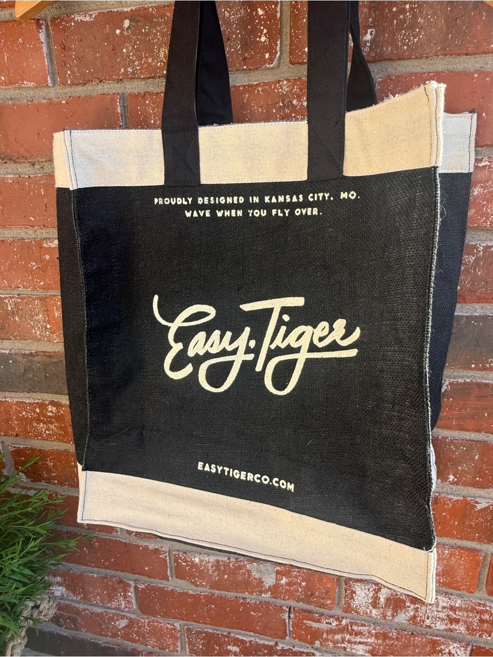 Easy- Tiger Black & Natural Canvas Tote Bag. SO FUN! - Picture 2 of 5